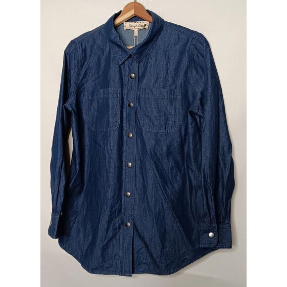 Cheryl Crow Be Myself Medium Shirt Long Sleeve Blue Chambray Butterfly Snap READ - Picture 3 of 12